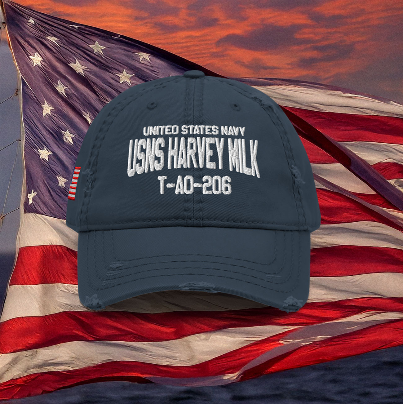 United States Navy USNS Harvey Milk Distressed Hat